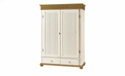 Kleiderschrank, 2-türig Bornholm | Kiefer Weiß / Kiefer antikfarben durchgehende gemusterte Tür