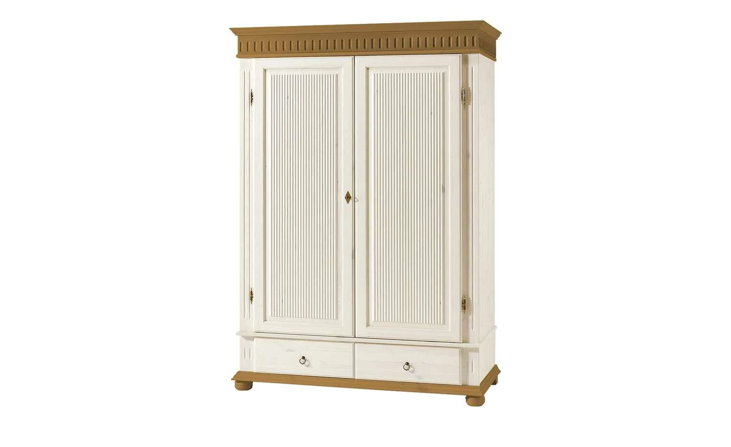 Kleiderschrank, 2-türig Bornholm | Kiefer Weiß / Kiefer antikfarben durchgehende gemusterte Tür 3 Kleiderschrank, 2-türig Bornholm | Kiefer Weiß / Kiefer antikfarben durchgehende gemusterte Tür