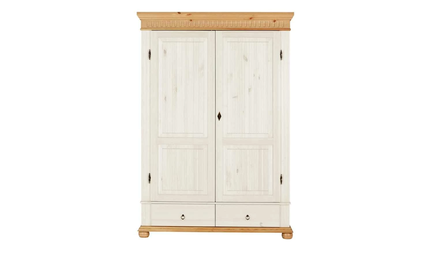 Kleiderschrank, 2-türig Bornholm | Kiefer Weiß / Kiefer antikfarben geteilte gemusterte Tür 6 Kleiderschrank, 2-türig Bornholm | Kiefer Weiß / Kiefer antikfarben geteilte gemusterte Tür – Bild 4