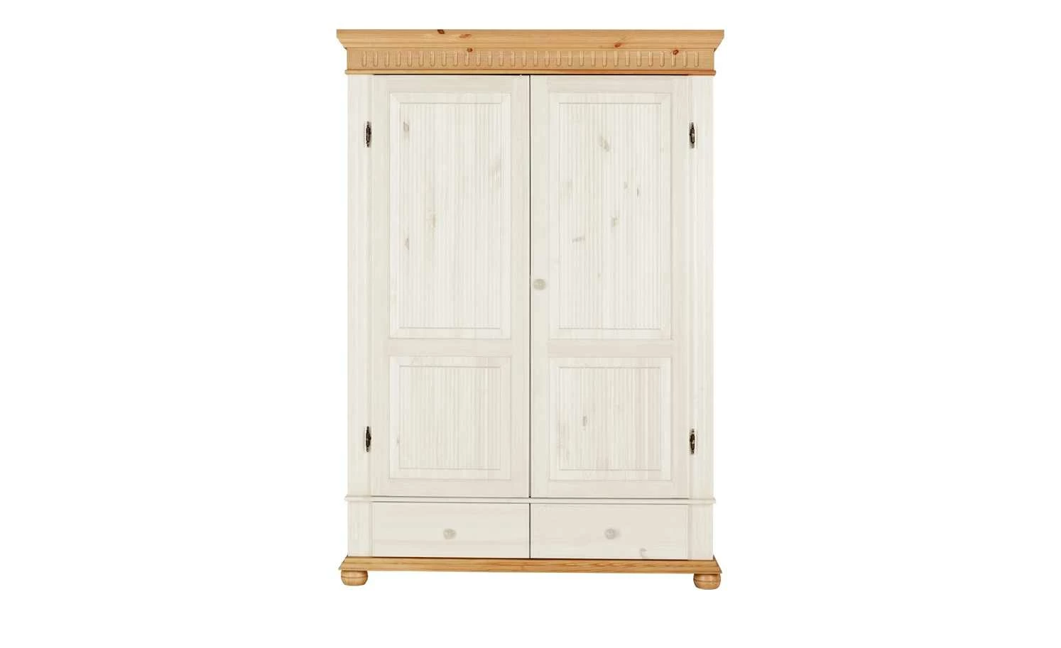 Kleiderschrank, 2-türig Bornholm | Kiefer Weiß / Kiefer antikfarben geteilte gemusterte Tür 7 Kleiderschrank, 2-türig Bornholm | Kiefer Weiß / Kiefer antikfarben geteilte gemusterte Tür – Bild 5