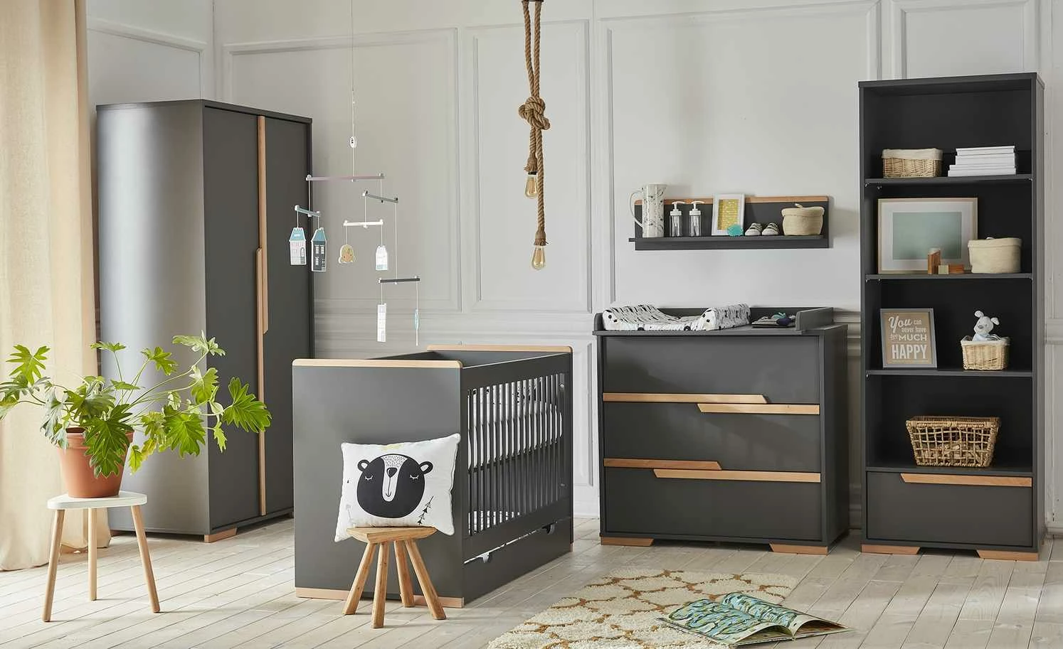 Kleiderschrank Soe | 98,5|cm Grau / Buche 3 Kleiderschrank Soe | 98,5|cm Grau / Buche