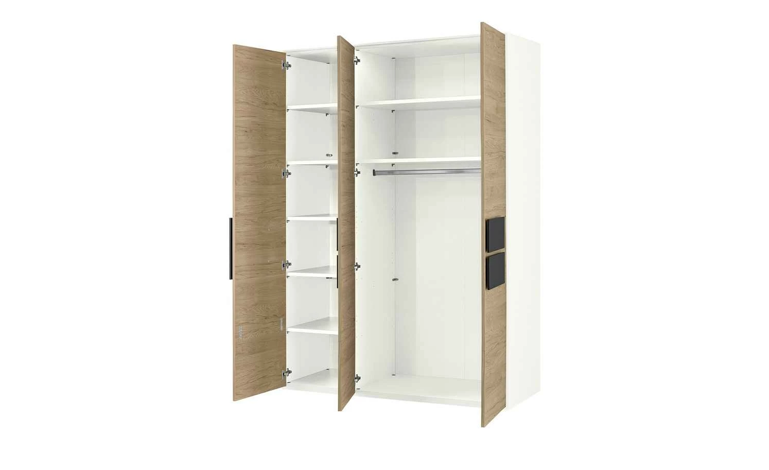 Kleiderschrank, 3-türig Holly | Weiß / Hickory (Nachbildung) / Anthrazit ohne Spiegeltür 4 Kleiderschrank, 3-türig Holly | Weiß / Hickory (Nachbildung) / Anthrazit ohne Spiegeltür – Bild 2