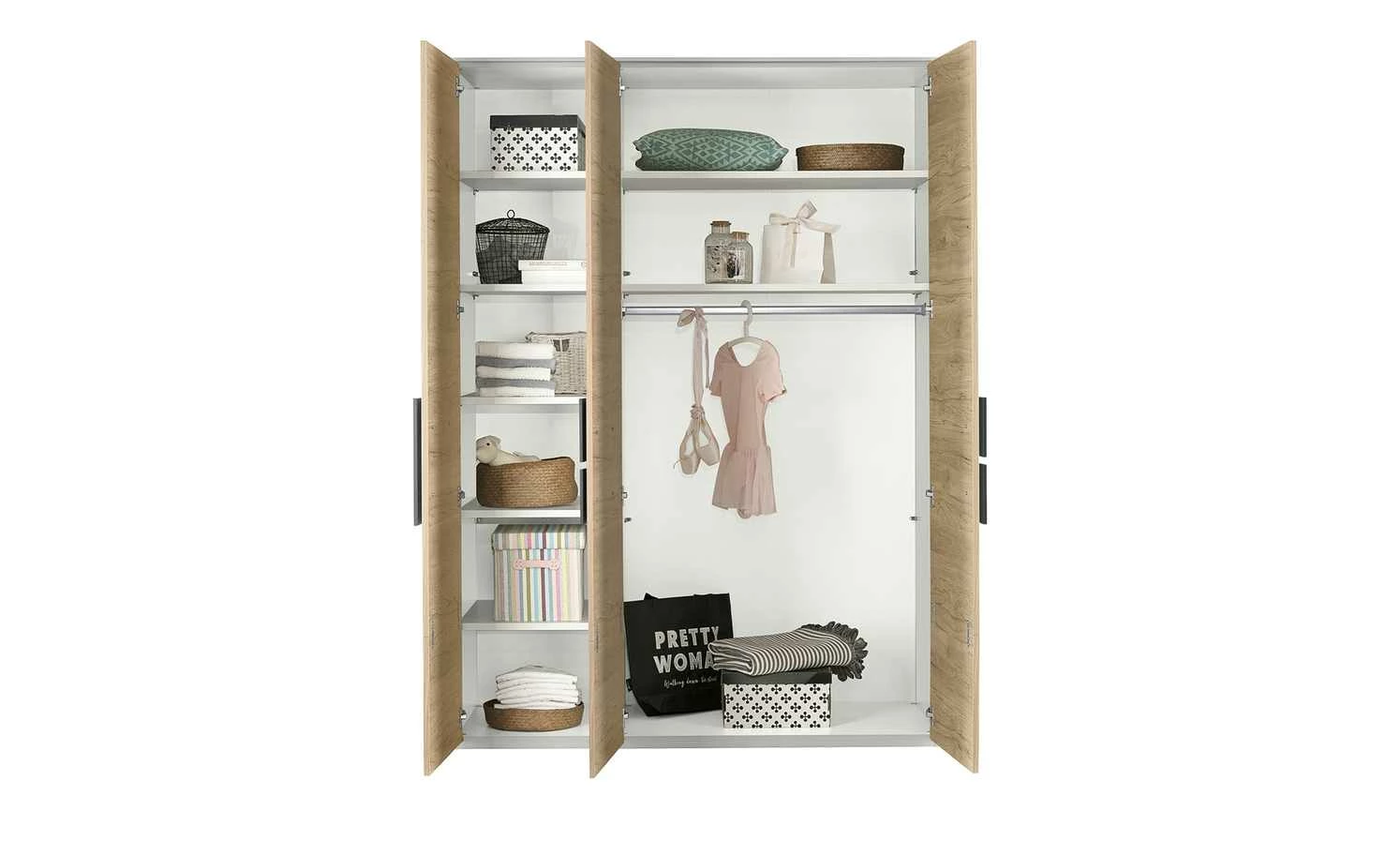 Kleiderschrank, 3-türig Holly | Weiß / Hickory (Nachbildung) / Anthrazit ohne Spiegeltür 7 Kleiderschrank, 3-türig Holly | Weiß / Hickory (Nachbildung) / Anthrazit ohne Spiegeltür – Bild 5