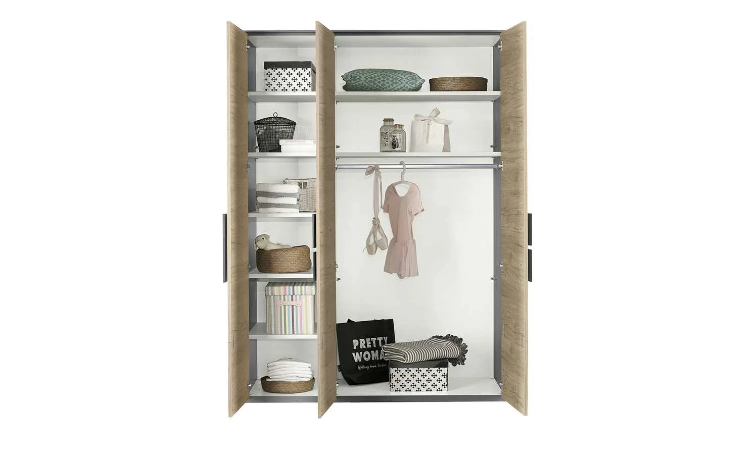 Kleiderschrank, 3-türig Holly | Mittelgrau / Hickory (Nachbildung) / Anthrazit ohne Spiegeltür 7 Kleiderschrank, 3-türig Holly | Mittelgrau / Hickory (Nachbildung) / Anthrazit ohne Spiegeltür – Bild 5