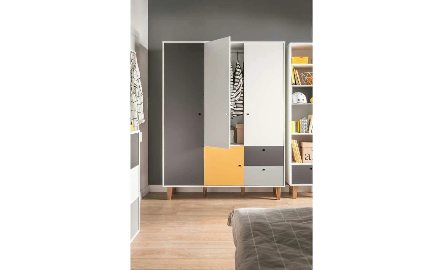 VOX Kleiderschrank Concept | Weiß / Graphitgrau / Grau / Saffron (Gelb) 153|cm 5 VOX Kleiderschrank Concept | Weiß / Graphitgrau / Grau / Saffron (Gelb) 153|cm – Bild 3