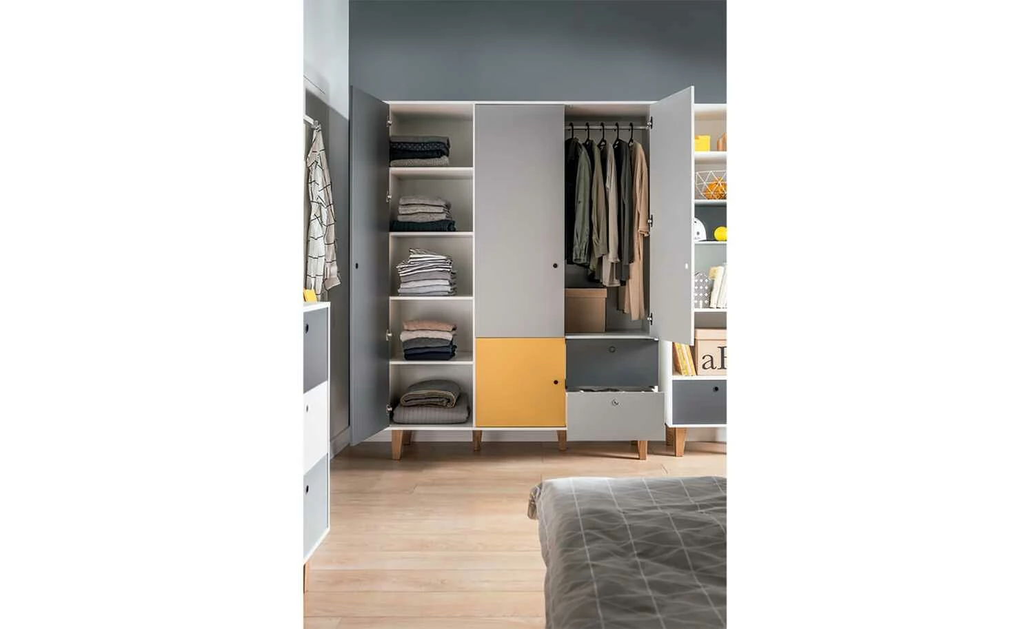 VOX Kleiderschrank Concept | Weiß / Graphitgrau / Grau / Saffron (Gelb) 153|cm 4 VOX Kleiderschrank Concept | Weiß / Graphitgrau / Grau / Saffron (Gelb) 153|cm – Bild 2