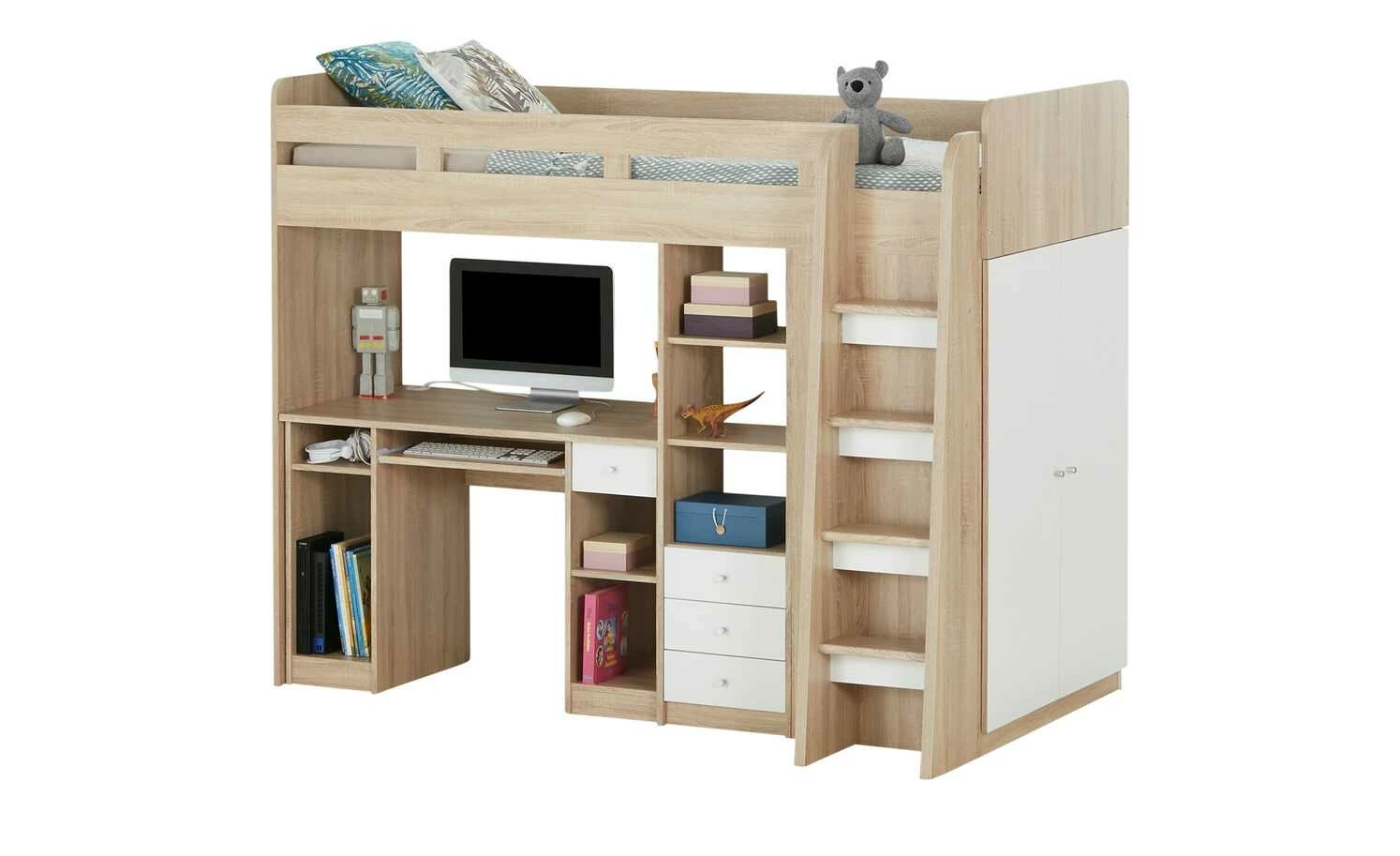 Hochbett mit Kleiderschrank und Schreibtisch Unit 3 Hochbett mit Kleiderschrank und Schreibtisch Unit