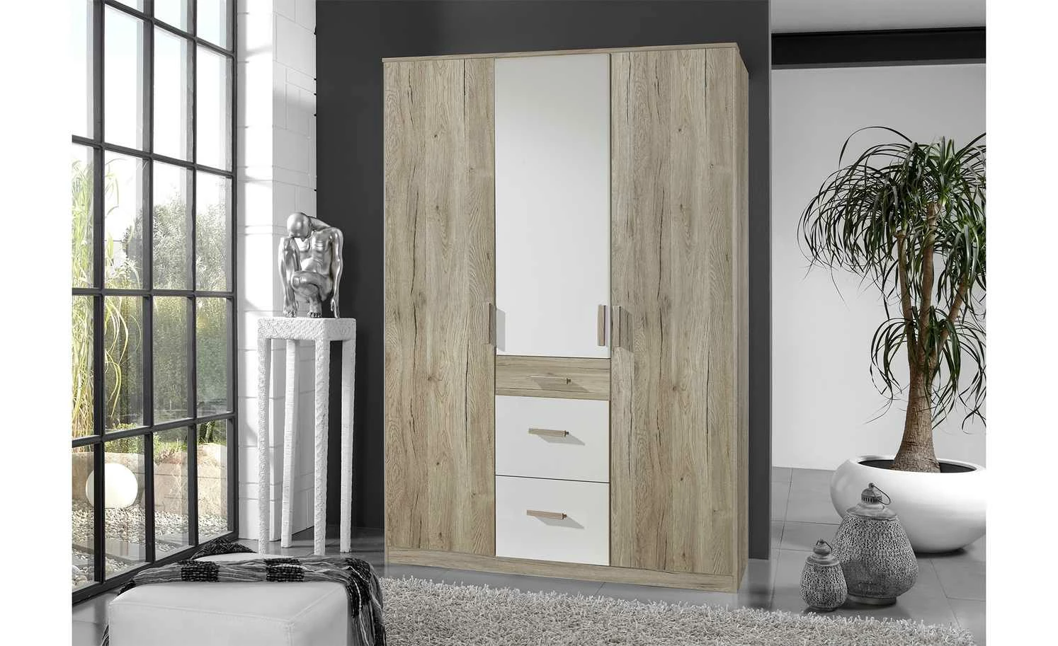 Kleiderschrank, 3-türig Caja | Eiche San Remo (Nachbildung) / Alpinweiß 4 Kleiderschrank, 3-türig Caja | Eiche San Remo (Nachbildung) / Alpinweiß – Bild 2